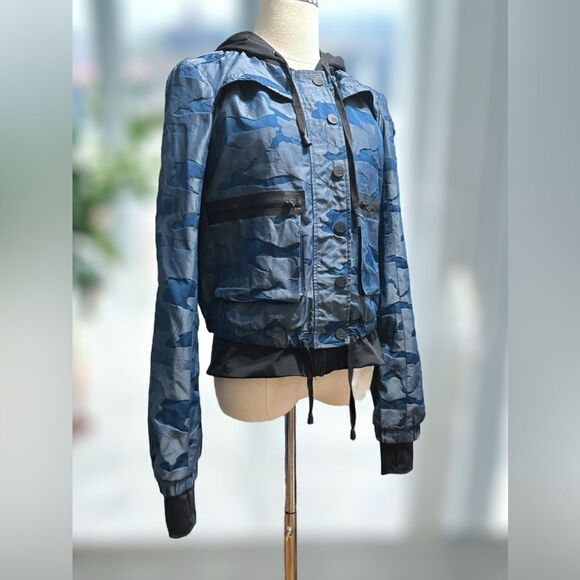 🔥 Blanc Noir Skyfall Camo Print Aviator Jacket Camo Hooded Size S - Picture 15 of 16